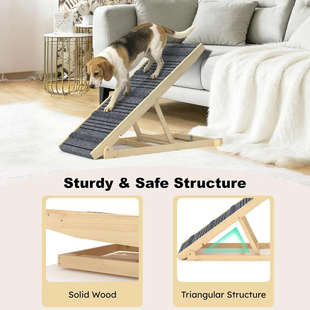 EVOKEDEN Adjustable Wooden Pet Ramp With Non Slip Surface