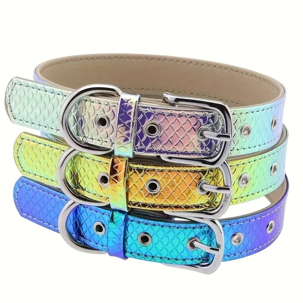 Personalized Reflective Rainbow Leather Choker Collar Customizable Collars With Name Gift For Dog Cat