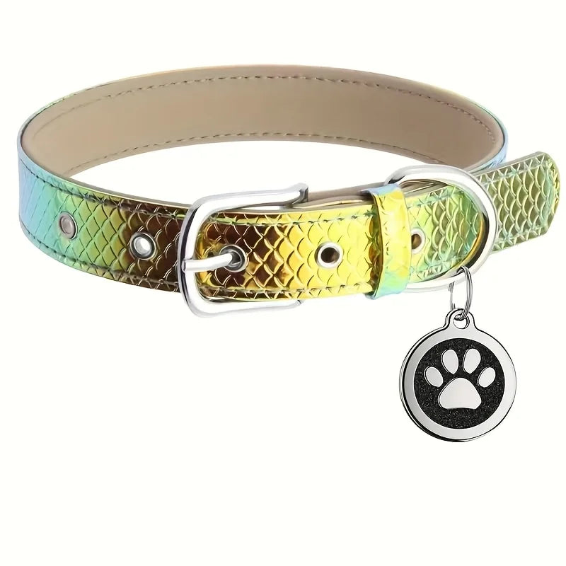 Personalized Reflective Rainbow Leather Choker Collar Customizable Collars With Name Gift For Dog Cat