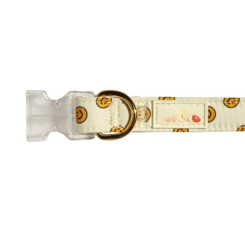 Tan Smiley Faces Adjustable Fashion Dog Collar, Small