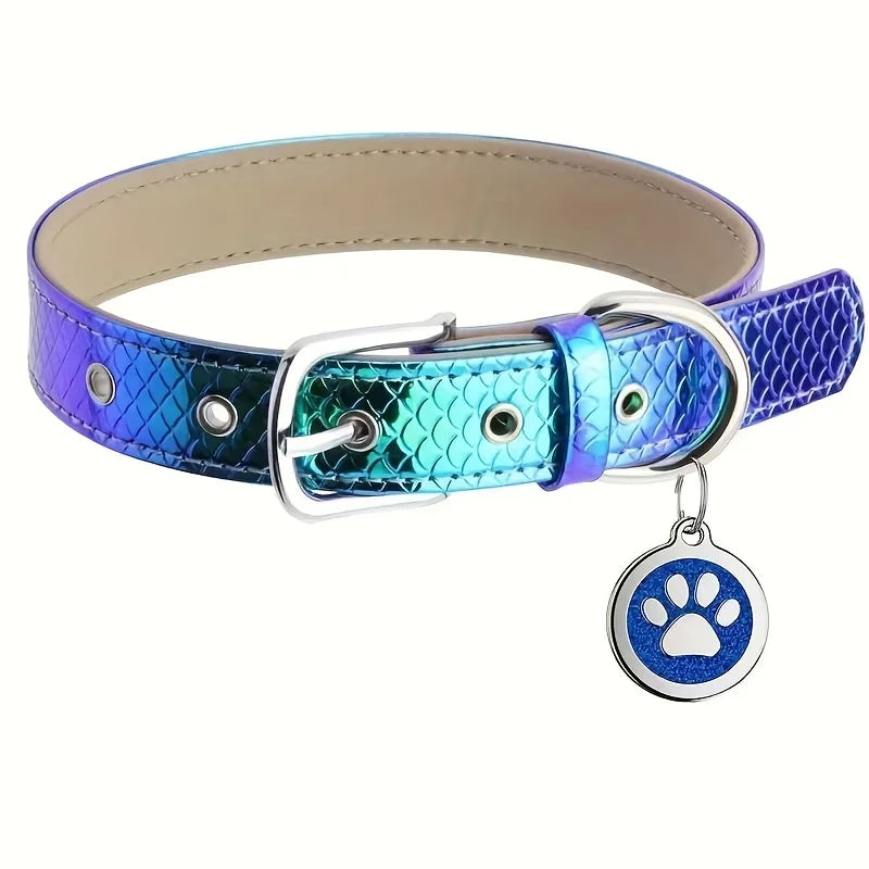 Personalized Reflective Rainbow Leather Choker Collar Customizable Collars With Name Gift For Dog Cat