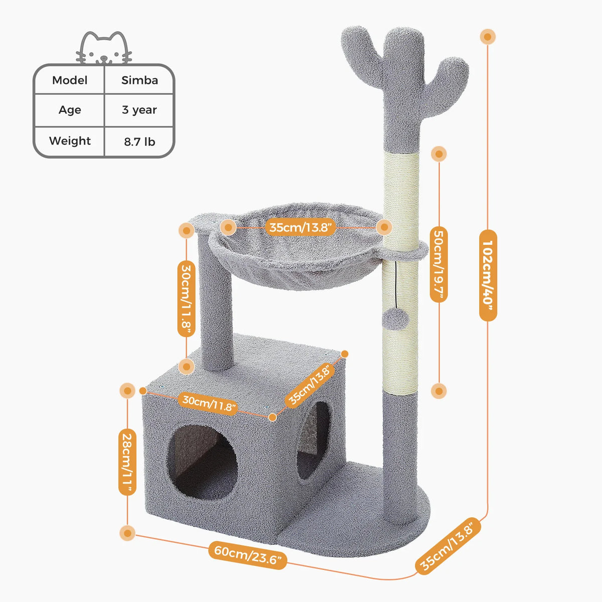 Cactus Cat Tree Small Cat Tower with Spacious Condo,Cozy Hammock,Dangling Ball,Scratching Post Cat Accessories for Indoor Cats