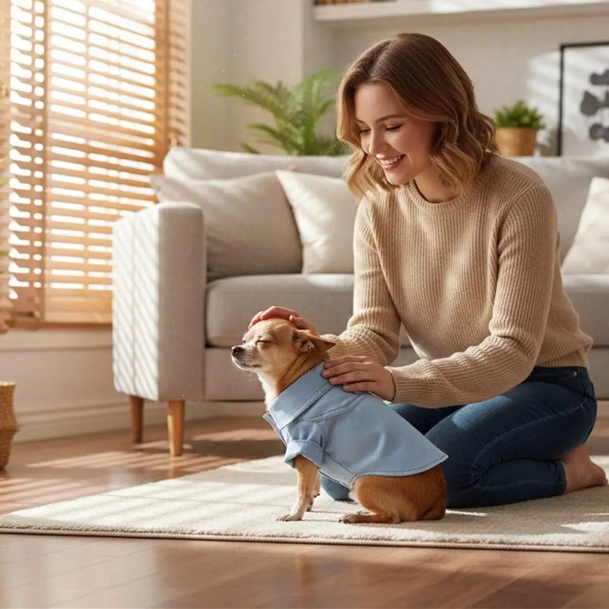 Dog Denim Shirt With D Ring For Small Pets