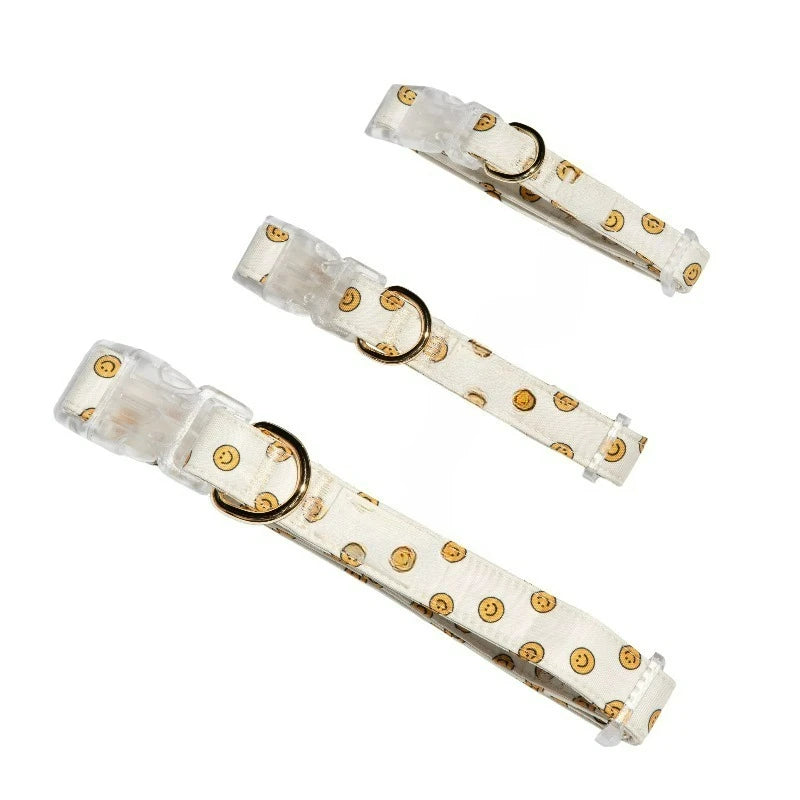 Tan Smiley Faces Adjustable Fashion Dog Collar, Small