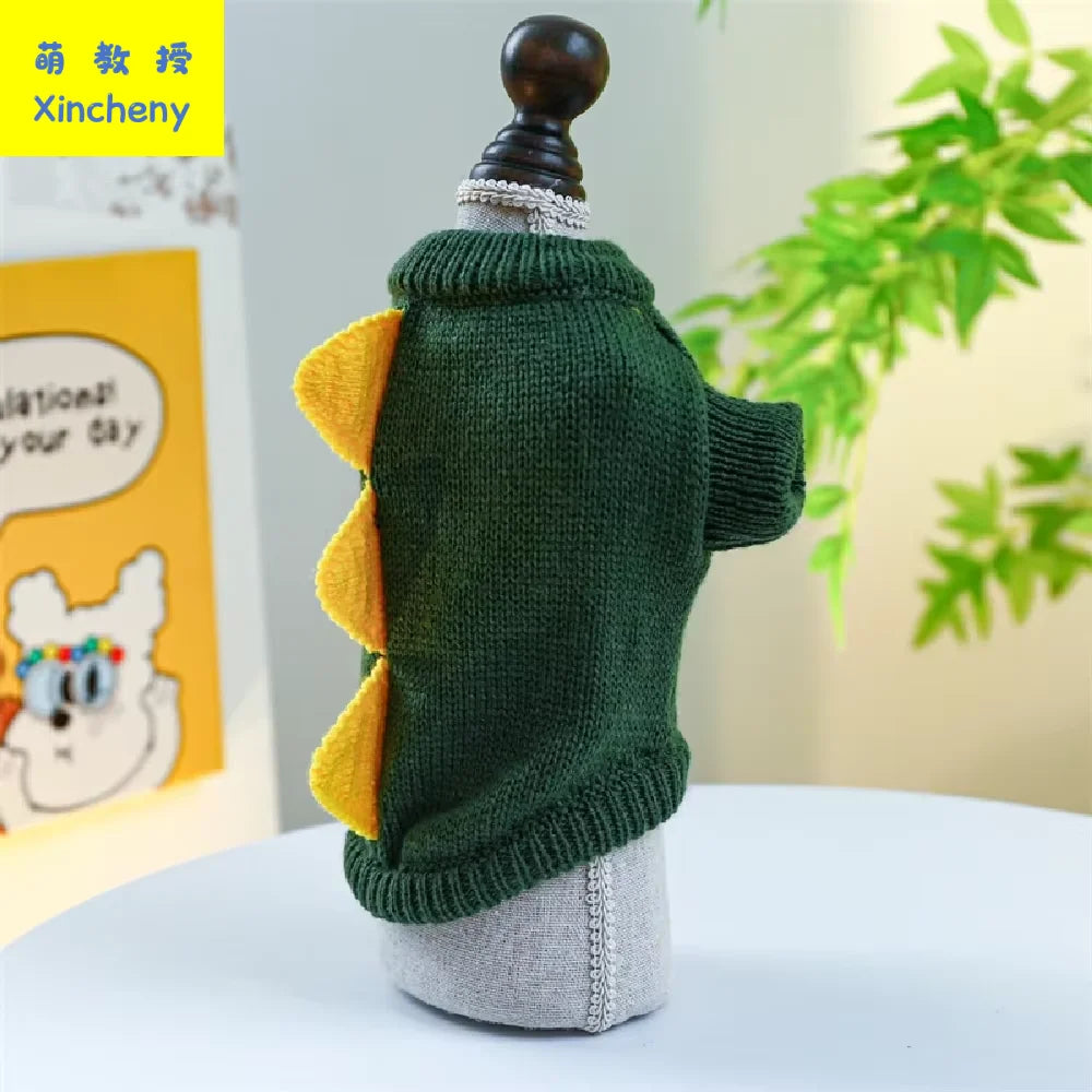 Halloween Dog Dinosaur Sweater Dark Green Warm Knitted Cosplay Cute Soft Stretchy Cat Yorkie Kitten Pet Clothes Hot New