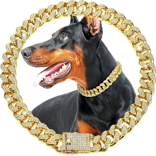 Dog Chain Collar Luxury Gold Pet Metal Chain Collar For Small Medium Large Dogs Cats Pet Jewelry Necklace Accessorie