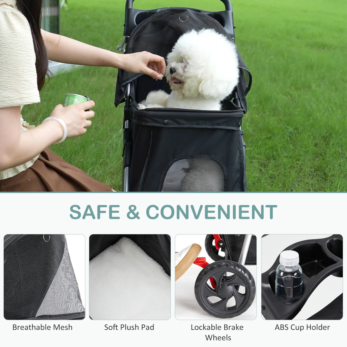 Foldable Three Wheel Pet Stroller for Dogs and Cats