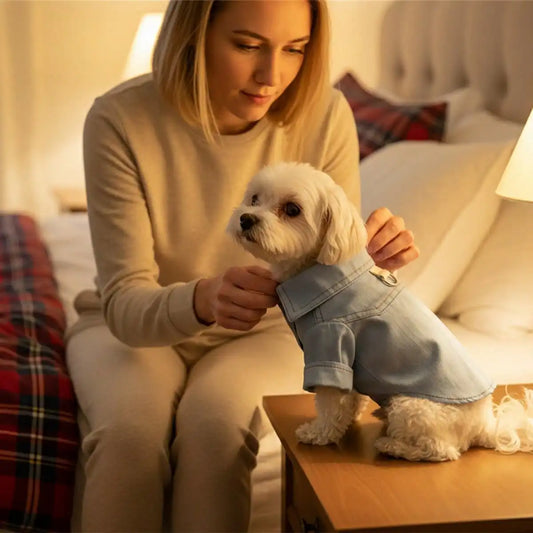 Dog Denim Shirt With D Ring For Small Pets