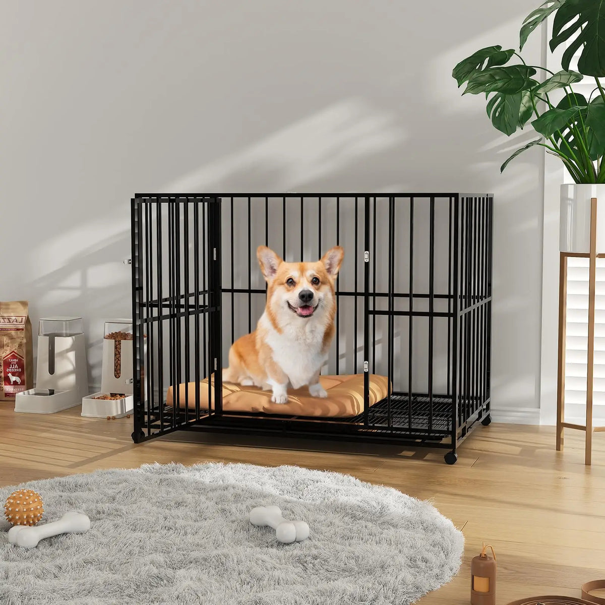 36 Inch Heavy Duty Stainless Steel Dog Crate Escape Proof Stackable Indoor Kennel with Double Locking Doors Removable Tray Openable Top and Lockable Wheels for Small Dogs