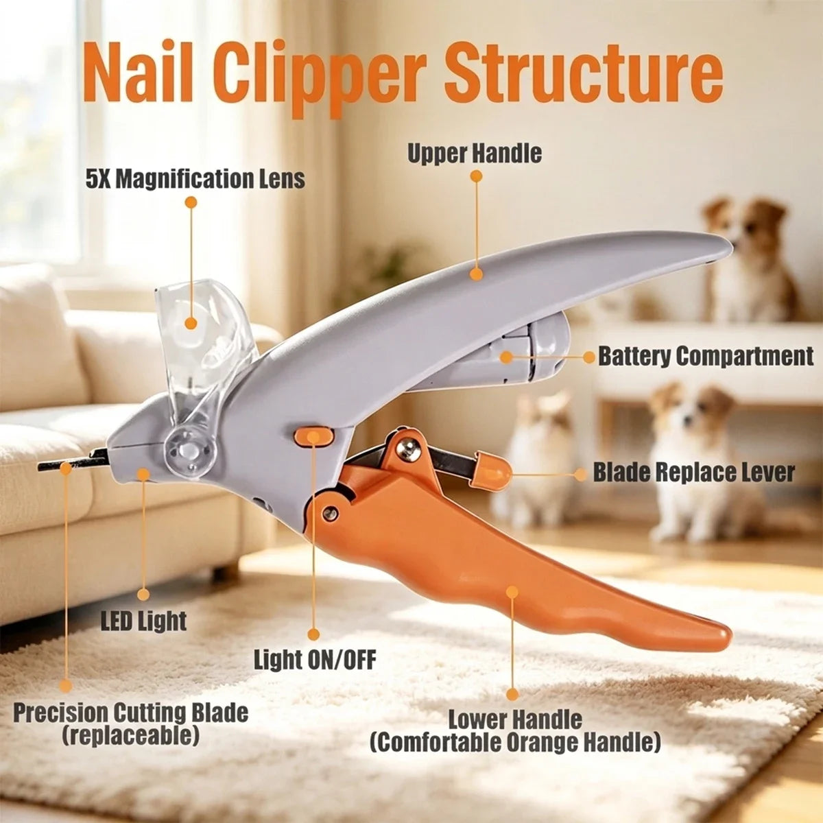 LED Light Pet Nail Clipper With Magnification