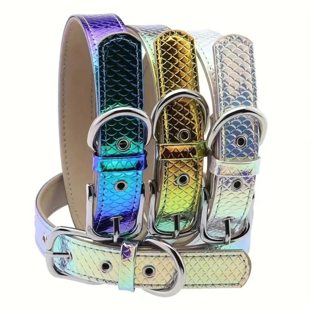 Personalized Reflective Rainbow Leather Choker Collar Customizable Collars With Name Gift For Dog Cat