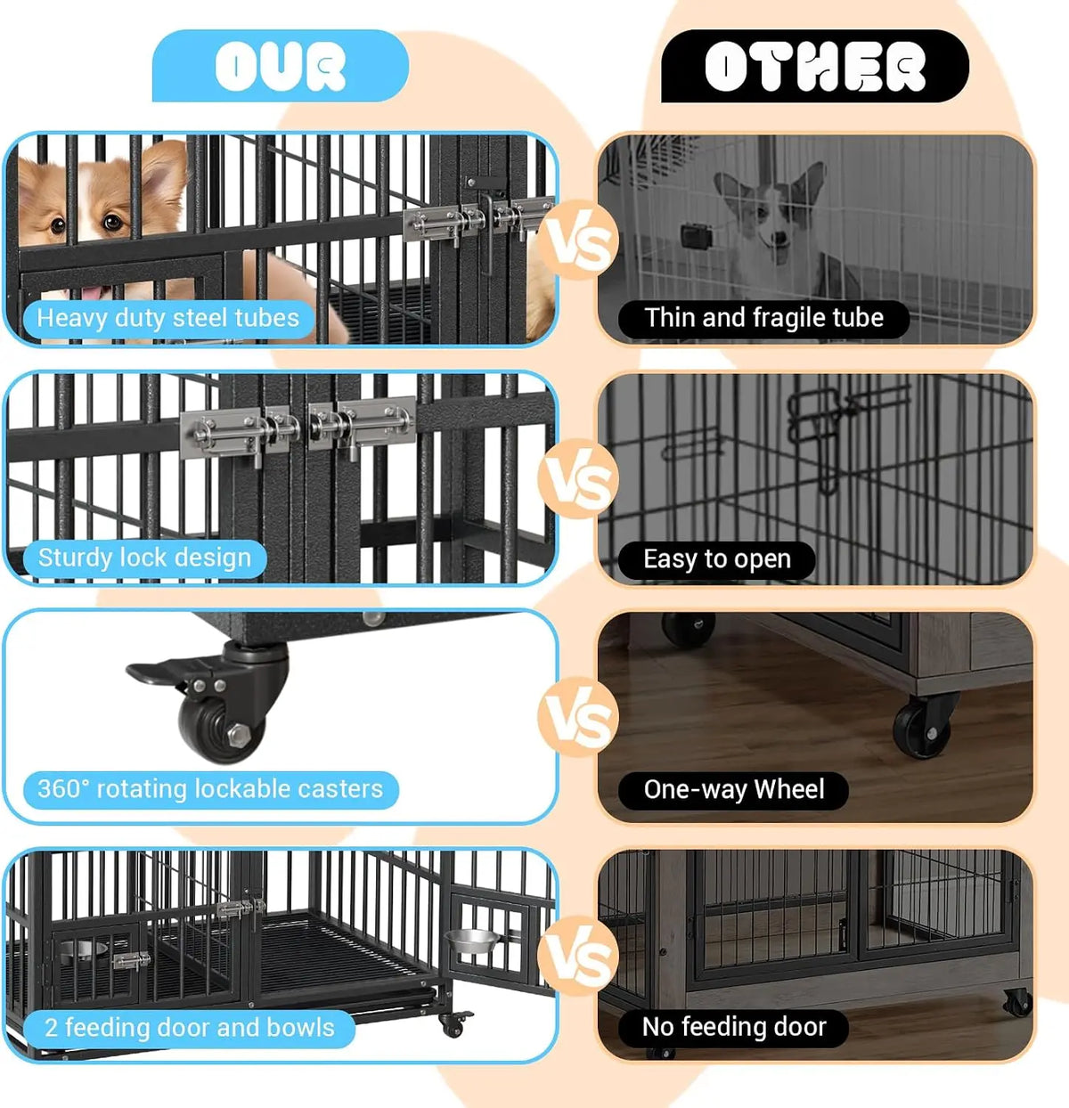 ANIXOL Heavy Duty Metal Dog Crate With Double Doors