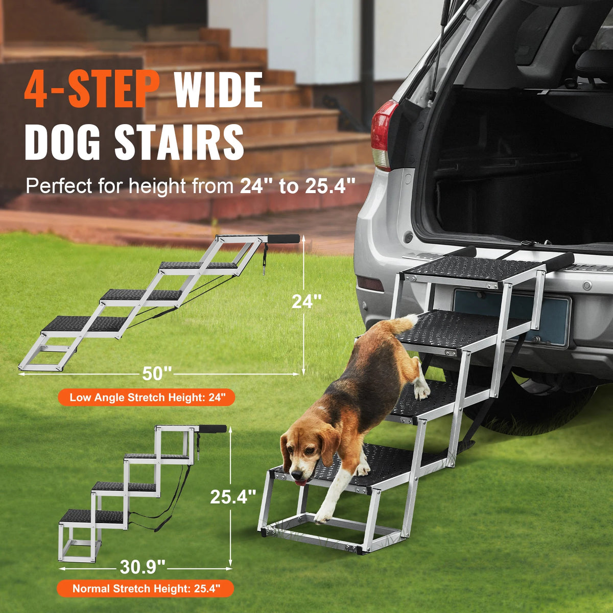 SucceBuy Dog Stair for Cars Wide Dog Car Steps Folding Portable Pet Steps Lightweight Aluminum for Car SUV and Truck 150 lbs